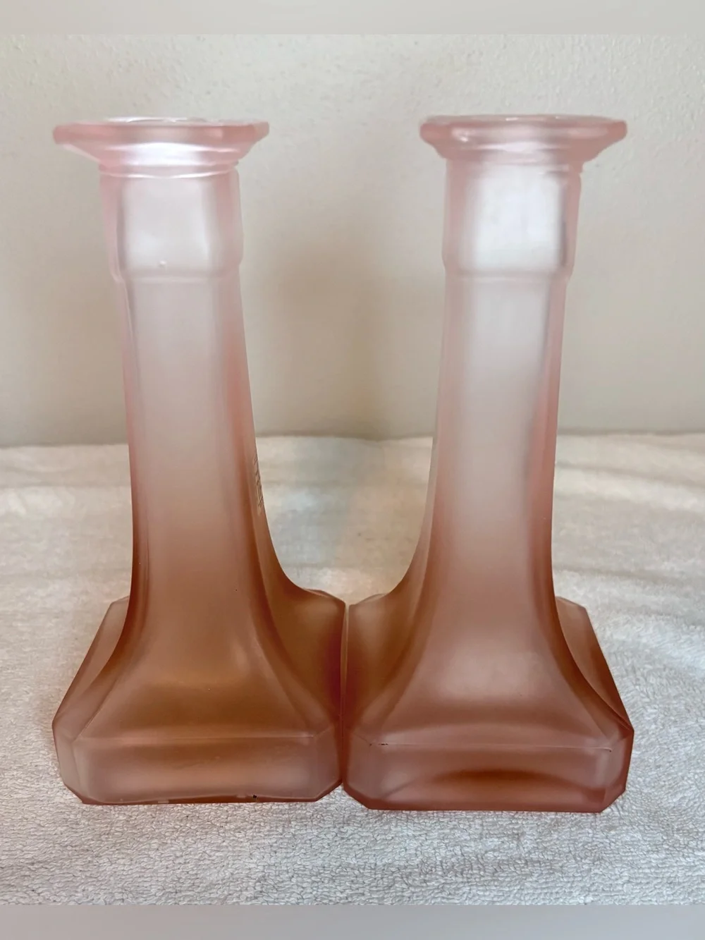 Vintage TAITÙ Italy TTC1 Pink Frosted Glass Candlesticks Pair